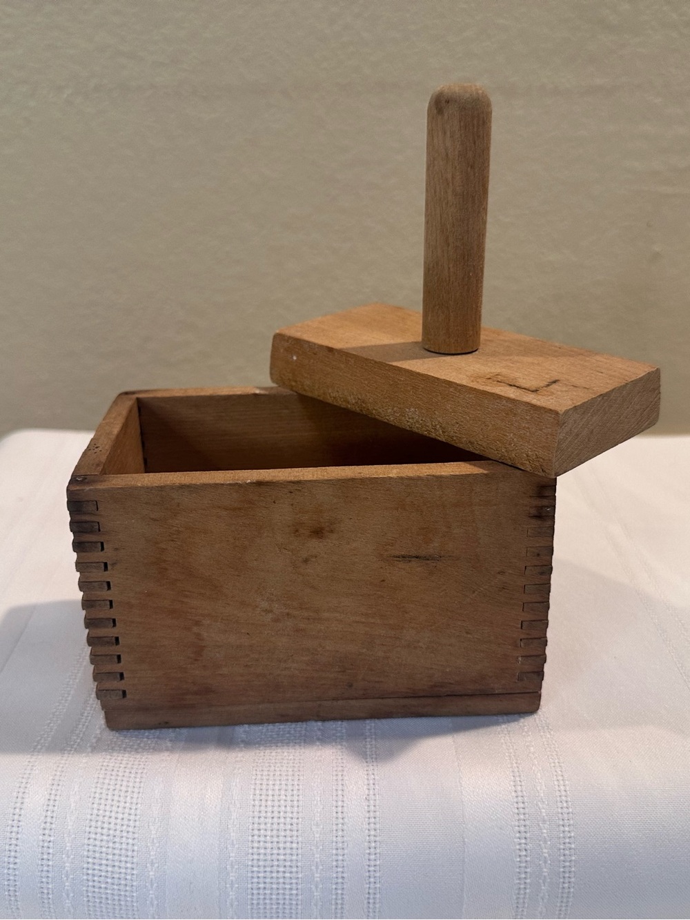Vintage Wooden Box with Removable Lid and Handle